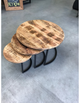 Iron round center table s/3 pcs (Iron stand black wooden natural finish)