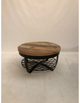 Iron round center table w/wooden top up & iron shelf at base (Iron stand black, wooden natural finis